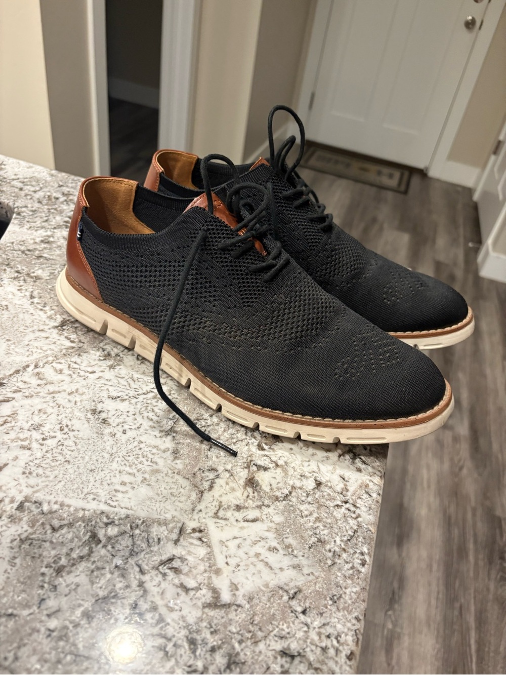 Nautica Black Knit Derby Oxfords with Brown Heel
